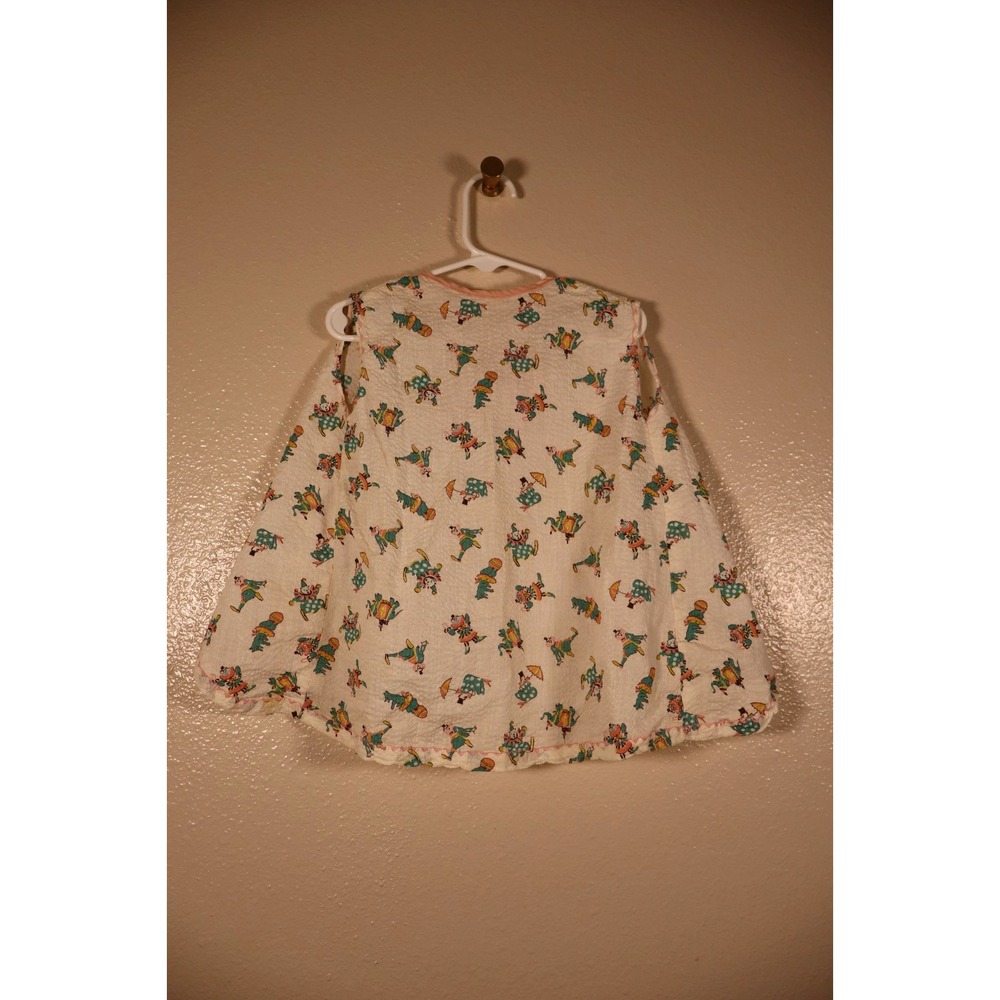 Vintage Handmade 1940s 50s Childs Pinafore Circus Clown Novelty Print Openback